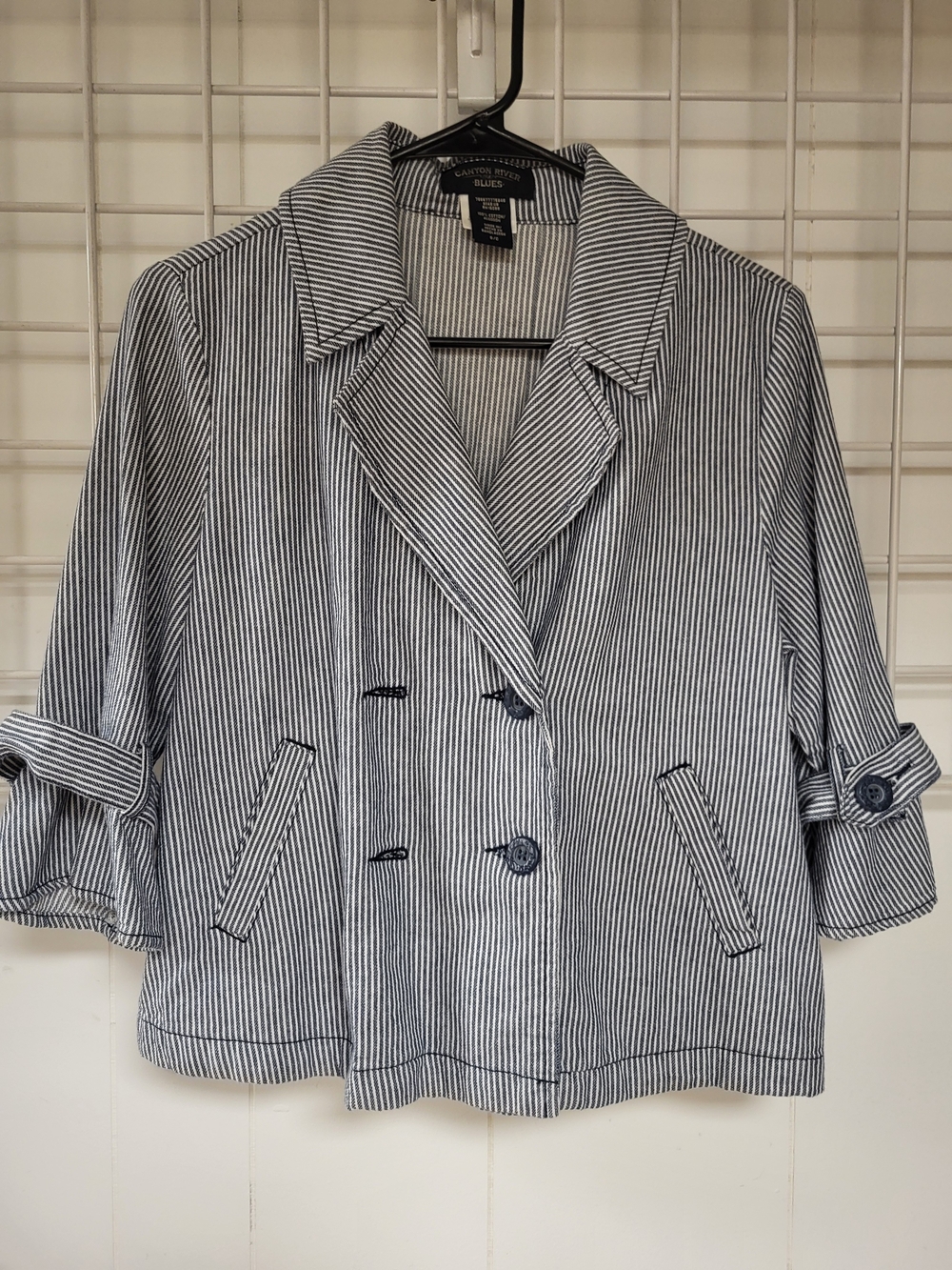 Canyon RIVER Blues Striped Blue and White Boxy Blazer Jacket, S